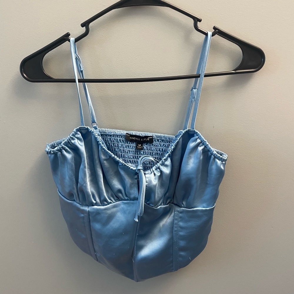 blue Kendall and Kylie satin corset top